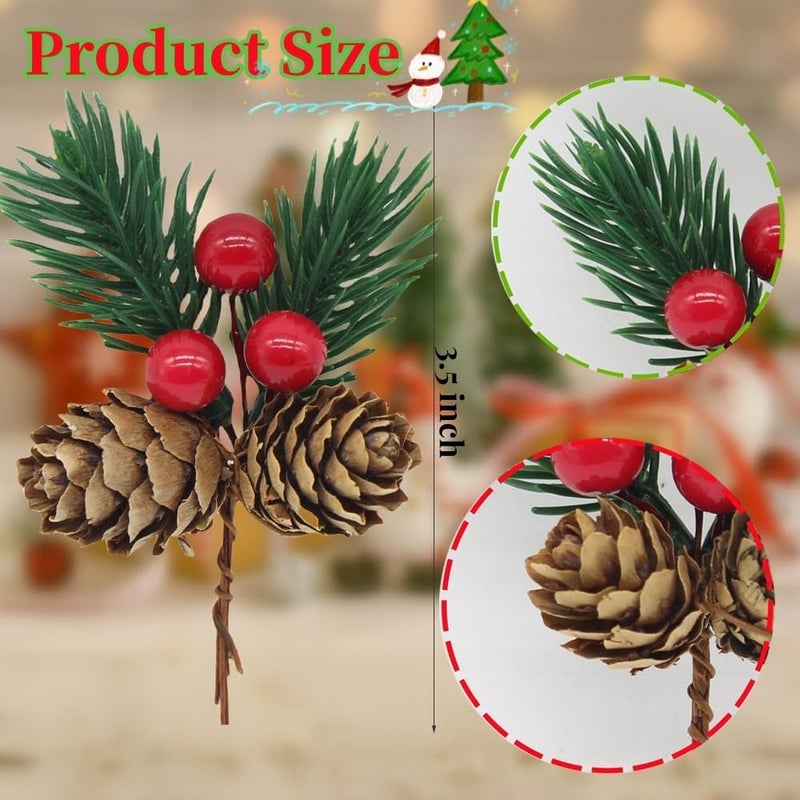 YGbridge Christmas Floral Picks, 30Pcs Pine Cone Holly Berry Stems for Crafts, Artificial Christmas Picks and Sprays, Red Berry Branches Greenery for Christmas Home Decor, Garland, Wreath (30) - Image 2